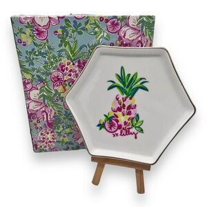 Lilly Pulitzer Ceramic Jewelry Trinket Dish/ Tray Pineapple Gold Christmas Gift